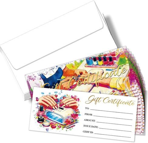 PLIGREAT 40 Sets Nail Salon Blank Gift Certificate, Creative Voucher Blank Gift Cards with Envelopes for Business Nail Shop Beauty Salon Customer Voucher Card Holiday Gift Card, 6.63 x 3.34 inches in Kuwait