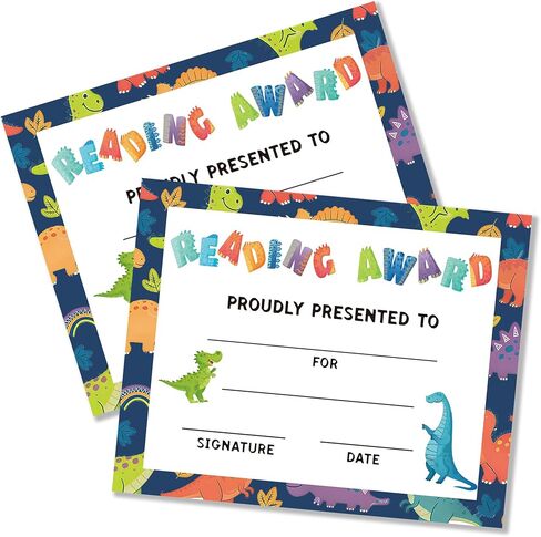 Reading Certificate of Achievement, 25 Pcs Reading Award Certificates for Kids Children, Dinosaur School Read Club Award Decorations Favors Supplies, 15 in Saudi Arabia