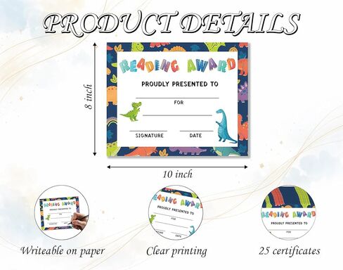 Reading Certificate of Achievement, 25 Pcs Reading Award Certificates for Kids Children, Dinosaur School Read Club Award Decorations Favors Supplies, 15 in Saudi Arabia