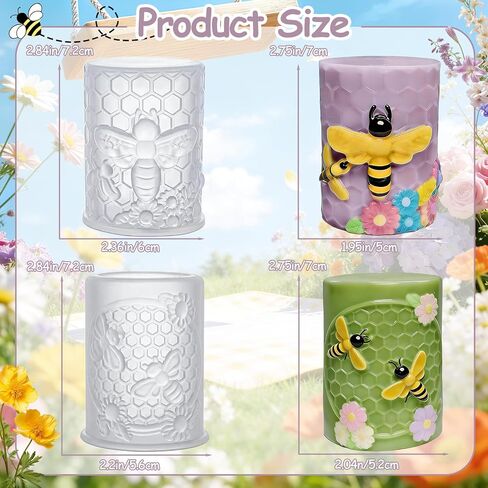 Morofme Bee Silicone Candle Molds 2Pcs, Cylinder Honeycomb Soap Mold Easy Release, 3D Honeycomb Mold with Bee, Flower, Epoxy Resin Molds Silicone for DIY Craft, Scented Candles, Soap, Home Decor in Saudi Arabia