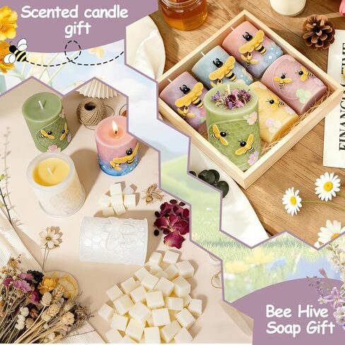 Morofme Bee Silicone Candle Molds 2Pcs, Cylinder Honeycomb Soap Mold Easy Release, 3D Honeycomb Mold with Bee, Flower, Epoxy Resin Molds Silicone for DIY Craft, Scented Candles, Soap, Home Decor in Saudi Arabia