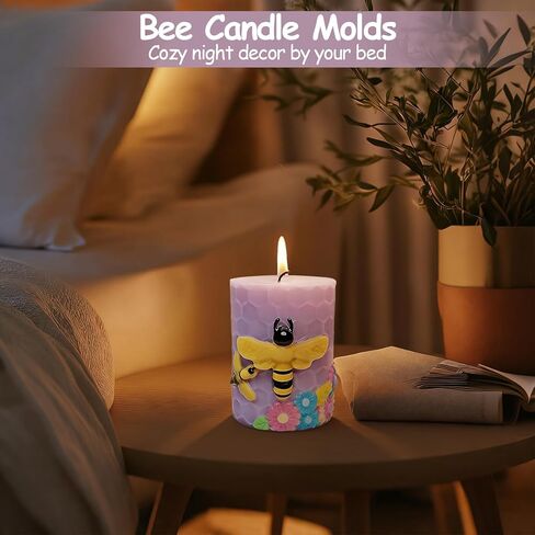 Morofme Bee Silicone Candle Molds 2Pcs, Cylinder Honeycomb Soap Mold Easy Release, 3D Honeycomb Mold with Bee, Flower, Epoxy Resin Molds Silicone for DIY Craft, Scented Candles, Soap, Home Decor in Saudi Arabia
