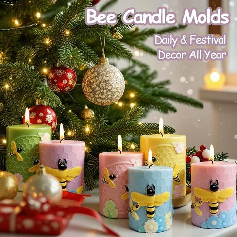Morofme Bee Silicone Candle Molds 2Pcs, Cylinder Honeycomb Soap Mold Easy Release, 3D Honeycomb Mold with Bee, Flower, Epoxy Resin Molds Silicone for DIY Craft, Scented Candles, Soap, Home Decor in Saudi Arabia