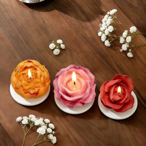 Flower Candle Molds - 3pcs Small 3D Rose Silicone Soap Wax Molds Set for Soy Wax Beeswax DIY Candle Making, Valentine's Mother's Day Crafts in Saudi Arabia