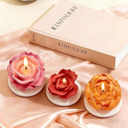 Flower Candle Molds - 3pcs Small 3D Rose Silicone Soap Wax Molds Set for Soy Wax Beeswax DIY Candle Making, Valentine's Mother's Day Crafts in Saudi Arabia