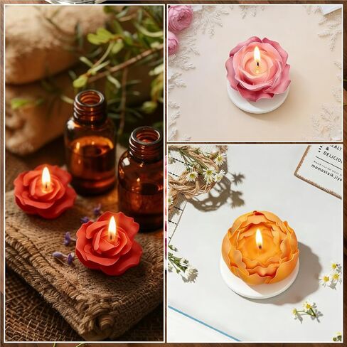 Flower Candle Molds - 3pcs Small 3D Rose Silicone Soap Wax Molds Set for Soy Wax Beeswax DIY Candle Making, Valentine's Mother's Day Crafts in Saudi Arabia