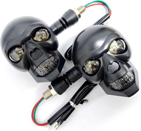 قطعتان من ضوء إشارة الانعطاف LED للدراجات النارية، ضوء مؤشر وامض لولبي برأس جمجمة 10 مم، مناسب عالمي للدراجات النارية، تشغيل أبيض ثابت وتحول أصفر in Kuwait