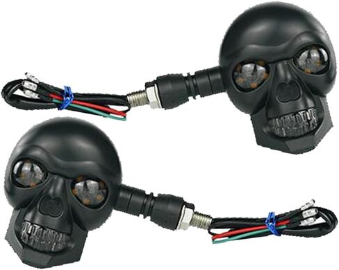 2PCS Motorcycle Skull Turn Signal Light, Waterproof LED Warning Light Decoration, 10 mm Screw Blinkers Indicator Replacement Part, Universal for Scooter Dirt Bike (Red & Yellow) in Saudi Arabia