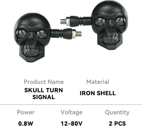 2PCS Motorcycle Skull Turn Signal Light, Waterproof LED Warning Light Decoration, 10 mm Screw Blinkers Indicator Replacement Part, Universal for Scooter Dirt Bike (Red & Yellow) in Saudi Arabia