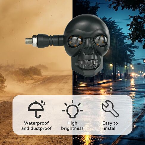 2PCS Motorcycle Skull Turn Signal Light, Waterproof LED Warning Light Decoration, 10 mm Screw Blinkers Indicator Replacement Part, Universal for Scooter Dirt Bike (Red & Yellow) in Saudi Arabia