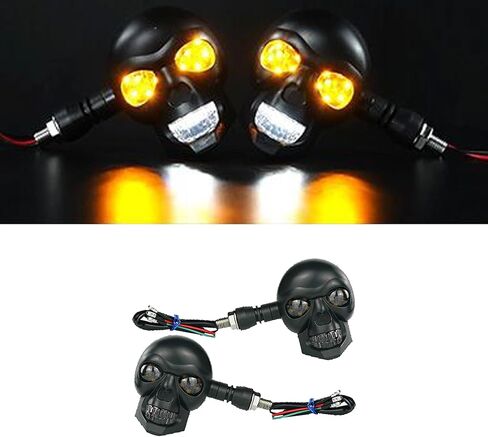 2PCS Motorcycle Skull Turn Signal Light, Waterproof LED Warning Light Decoration, 10 mm Screw Blinkers Indicator Replacement Part, Universal for Scooter Dirt Bike (Red & Yellow) in Saudi Arabia
