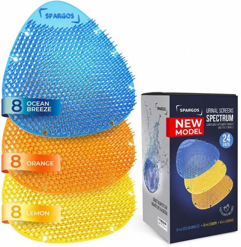 Urinal Screen Deodorizer (24 Pack) Urinal Cakes Fresh 3d Wave Anti-Splash Odor protection for Toilets in Bathroom Office Stadiums Schools with Free Gloves - 8pcs Blue 8pcs Yellow 8pcs Orange in Kuwait