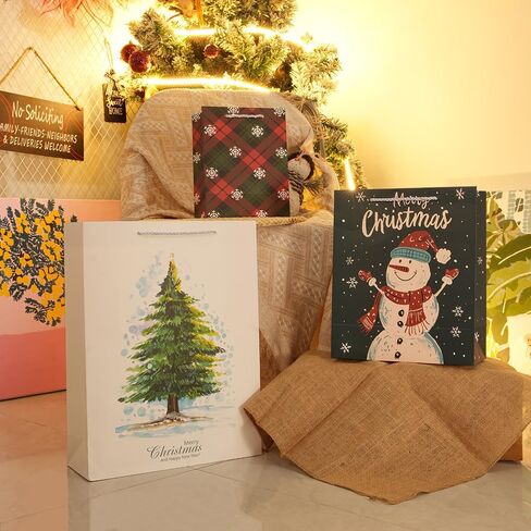 Christmas Gift Bags Bundle for Family Office Gifts for Coworkers Winter Snowflakes, Christmas Trees, and Gingerbread Men Theme Festive Holiday Packaging Ideal for Christmas Giving (Christmas set 2) in Saudi Arabia