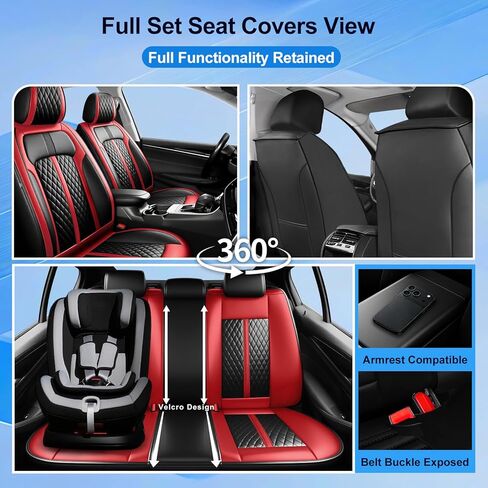 Fit Rogue Car Seat Covers for Nissan Rogue 2015-2026, Premium Full Coverage Leather, Airbag Compatible, Waterproof & All Weather Breathable Seat Cushion Protector, Full Set, Black+Red in Saudi Arabia