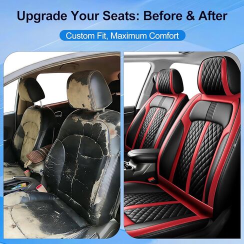 Fit Rogue Car Seat Covers for Nissan Rogue 2015-2026, Premium Full Coverage Leather, Airbag Compatible, Waterproof & All Weather Breathable Seat Cushion Protector, Full Set, Black+Red in Saudi Arabia