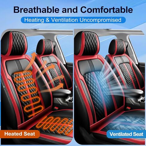 Fit Rogue Car Seat Covers for Nissan Rogue 2015-2026, Premium Full Coverage Leather, Airbag Compatible, Waterproof & All Weather Breathable Seat Cushion Protector, Full Set, Black+Red in Saudi Arabia