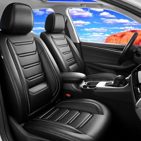 Fit Rogue Car Seat Covers for Nissan Rogue 2015-2026, Premium Full Coverage Leather, Airbag Compatible, Waterproof & All Weather Breathable Seat Cushion Protector, Full Set, Black+Red in Saudi Arabia