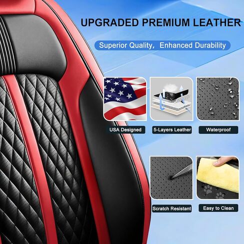 Fit Rogue Car Seat Covers for Nissan Rogue 2015-2026, Premium Full Coverage Leather, Airbag Compatible, Waterproof & All Weather Breathable Seat Cushion Protector, Full Set, Black+Red in Saudi Arabia
