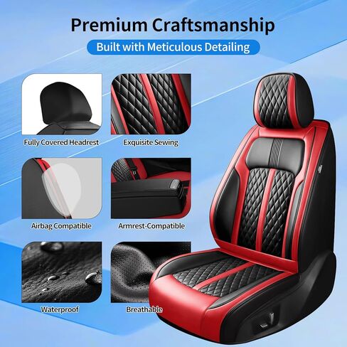 Fit Rogue Car Seat Covers for Nissan Rogue 2015-2026, Premium Full Coverage Leather, Airbag Compatible, Waterproof & All Weather Breathable Seat Cushion Protector, Full Set, Black+Red in Saudi Arabia