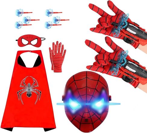 Superhero capes and costumes, LED masks and web shooter toys, role-playing sets, launchers with suction cup darts, spider toys suitable for boys aged 4-6 and 8-12, birthday and Excellent Party Favors in Kuwait