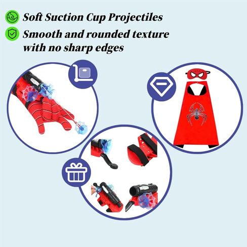 Superhero capes and costumes, LED masks and web shooter toys, role-playing sets, launchers with suction cup darts, spider toys suitable for boys aged 4-6 and 8-12, birthday and Excellent Party Favors in Kuwait