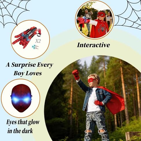 Superhero capes and costumes, LED masks and web shooter toys, role-playing sets, launchers with suction cup darts, spider toys suitable for boys aged 4-6 and 8-12, birthday and Excellent Party Favors in Kuwait