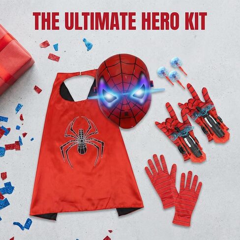 Superhero capes and costumes, LED masks and web shooter toys, role-playing sets, launchers with suction cup darts, spider toys suitable for boys aged 4-6 and 8-12, birthday and Excellent Party Favors in Kuwait