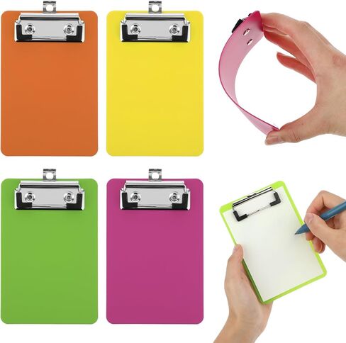 Bewudy 4 Pack Small Clipboards 4 x 6 Inch, Mini Clip Board Notepads Clipboard, Letter Size Plastic Pocket Clipboard with Low Profile Clip, for Office Classroom Supplies(4 Color A) in Kuwait