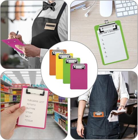 Bewudy 4 Pack Small Clipboards 4 x 6 Inch, Mini Clip Board Notepads Clipboard, Letter Size Plastic Pocket Clipboard with Low Profile Clip, for Office Classroom Supplies(4 Color A) in Kuwait