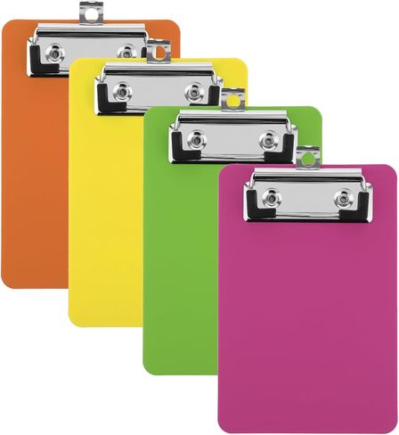Bewudy 4 Pack Small Clipboards 4 x 6 Inch, Mini Clip Board Notepads Clipboard, Letter Size Plastic Pocket Clipboard with Low Profile Clip, for Office Classroom Supplies(4 Color A) in Kuwait