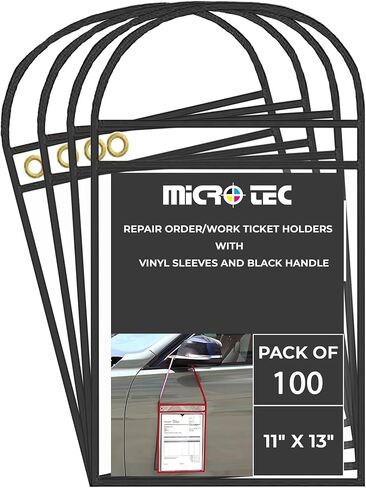 Heavy-Duty Automotive Work Order Holder – 11" x 13" Solid Black Ticket Sleeve with Black Handle – Top Load Repair Order Pouch for Storage and Protection for Automotive Workshop Orders - Pack of 25 in Kuwait
