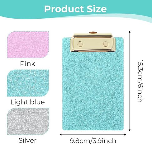 3 Pcs Mini Clipboards 4x6,Mini Acrylic Clip Board,Cute Small Glitter Clipboards for Kids,4" x 6" Bling Nurse Pocket Clip Boards with Gold Clip(Pink,Silver,Light Blue) in Kuwait