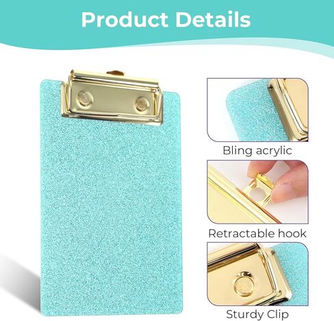 3 Pcs Mini Clipboards 4x6,Mini Acrylic Clip Board,Cute Small Glitter Clipboards for Kids,4" x 6" Bling Nurse Pocket Clip Boards with Gold Clip(Pink,Silver,Light Blue) in Kuwait