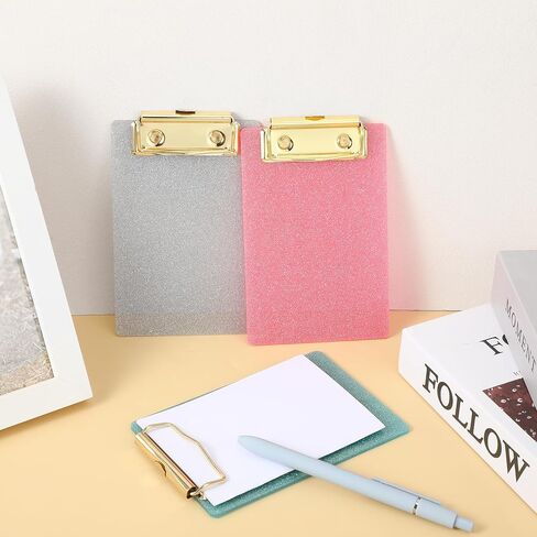 3 Pcs Mini Clipboards 4x6,Mini Acrylic Clip Board,Cute Small Glitter Clipboards for Kids,4" x 6" Bling Nurse Pocket Clip Boards with Gold Clip(Pink,Silver,Light Blue) in Kuwait