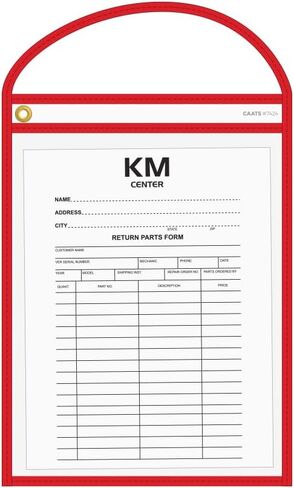 Yellow Neon Stitched Work Ticket Holders 10" × 13-1/2" – Heavy Duty 6 Mil Vinyl Top Load Work Order Holders, Clear Document Sleeves with Strap, Vinyl Repair Ticket Protectors for Shops - Pack of 20 in Kuwait