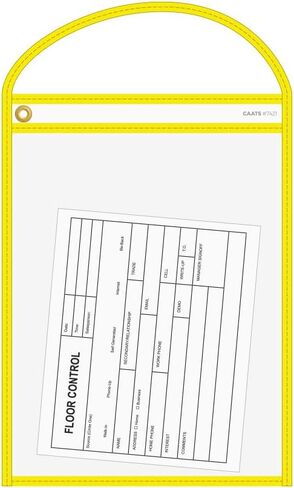Yellow Neon Stitched Work Ticket Holders 10" × 13-1/2" – Heavy Duty 6 Mil Vinyl Top Load Work Order Holders, Clear Document Sleeves with Strap, Vinyl Repair Ticket Protectors for Shops - Pack of 20 in Kuwait