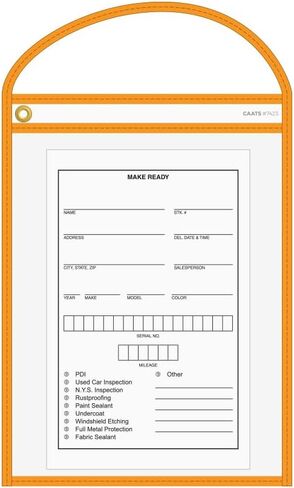 Yellow Neon Stitched Work Ticket Holders 10" × 13-1/2" – Heavy Duty 6 Mil Vinyl Top Load Work Order Holders, Clear Document Sleeves with Strap, Vinyl Repair Ticket Protectors for Shops - Pack of 20 in Kuwait
