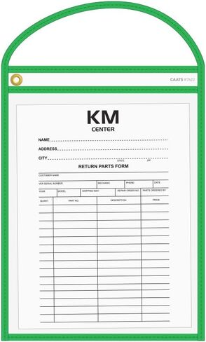 Yellow Neon Stitched Work Ticket Holders 10" × 13-1/2" – Heavy Duty 6 Mil Vinyl Top Load Work Order Holders, Clear Document Sleeves with Strap, Vinyl Repair Ticket Protectors for Shops - Pack of 20 in Kuwait