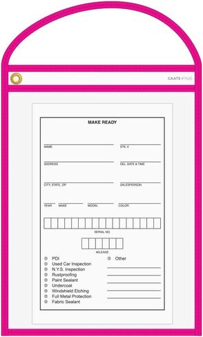 Yellow Neon Stitched Work Ticket Holders 10" × 13-1/2" – Heavy Duty 6 Mil Vinyl Top Load Work Order Holders, Clear Document Sleeves with Strap, Vinyl Repair Ticket Protectors for Shops - Pack of 20 in Kuwait