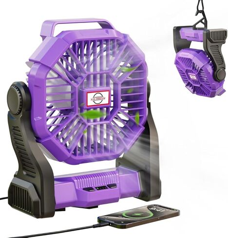 Rechargeable Battery Operated Fan with 3 Level Bright LED Light, Orange, Camping Light, 5V-2A Input, 1W-6W Output (Green) in Saudi Arabia