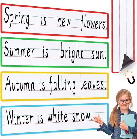 4 Sheet 14.2×4.1inch Dry Erase Magnetic Sentence Strips for Classroom Whiteboard & Fridge Handwriting Lined Paper for Home Teacher Must Haves Word Alphabet Practice Tool in Saudi Arabia