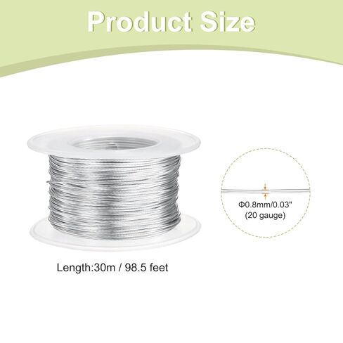 Generic 20 Gauge Aluminum Craft Wire 0.8mm 98.5ft Flexible Bendable Anodized Metal Jewelry Sculpting Wire for Jewelry Making Modelling Craft DIY, Bright Silver in Kuwait