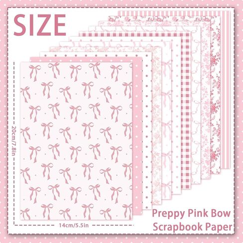 60 ورقة من ورق قصاصات القوس الوردي Preppy، وشريط فيونكة Coquette وورق حرفي مزخرف بالزهور مطوية بشكل مسطح لبطاقات استحمام الطفل في أعياد الميلاد وحفلات الزفاف وديكور ألبوم الصور، مقاس 8.3 بوصة × 5.7 بوصة in Kuwait