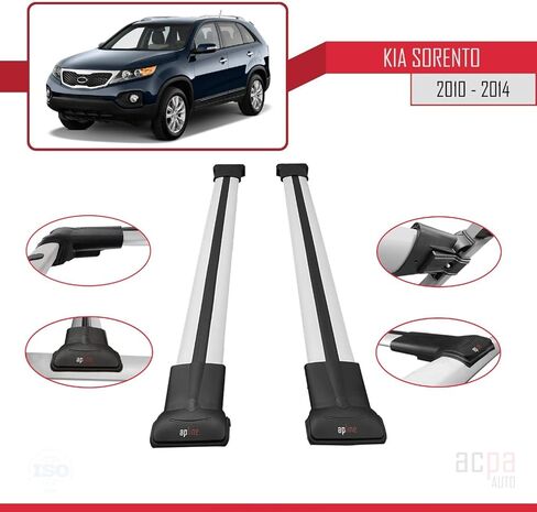 Compatible with Kia Sorento 2 (XM) 2010-2014 FLY Model Cross Bar Car Top Luggage Carrier Rails Roof Racks Grey Aluminium 2 Bars in Saudi Arabia