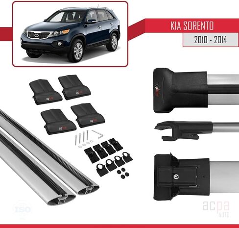 Compatible with Kia Sorento 2 (XM) 2010-2014 FLY Model Cross Bar Car Top Luggage Carrier Rails Roof Racks Grey Aluminium 2 Bars in Saudi Arabia