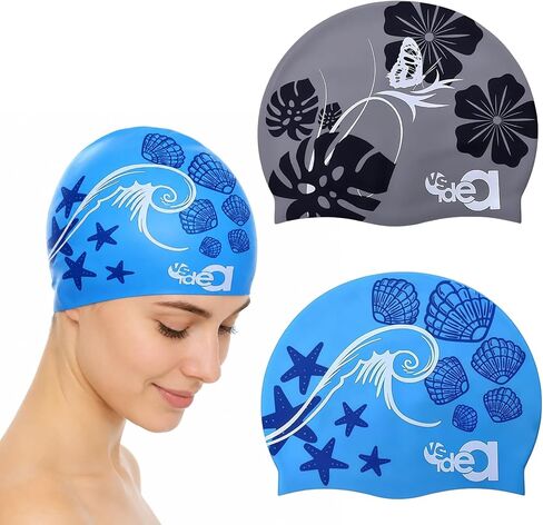 Vsidea 2 Pack Womens Silicone Swim Cap for Long Hair, Unisex Durable Silicone Swimming Cap for Adults Youths Swim Bath Hats caps in Saudi Arabia