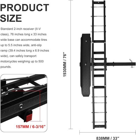 500 LB Motorcycle Scooter Carrier Bike Hitch Mount Rack Ramp Steel Carrier in Kuwait