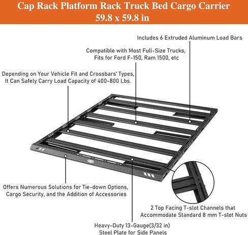 u-Box Universal Platform Flat Rack Truck Bed Cargo Carrier for Ford F-150 & Ram 1500 & Silverado 1500 & Toyota Tundra Full-Size Trucks - Roof Rack Works with Truck Bed Crossbar & Rack in Kuwait