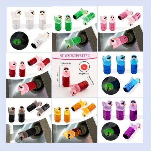 4Pcs Sunglasses Duck Tire Valve Caps, Cute Glow-in-The-Dark Car Tire Valve Stem Covers, Universal for Cars Trucks SUVs Motorcycles (Green) in Kuwait