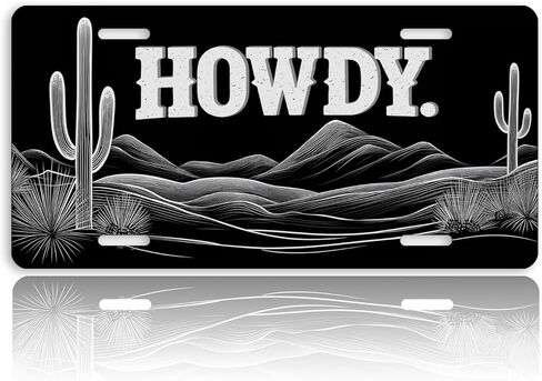 Western Front License Plate for Women Black White Cowboy Desert Cactus Rustic Car Vanity Plates Decorative Aluminum Metal Cute Novelty License Plate 6x12 Inch (4 Holes) in Saudi Arabia